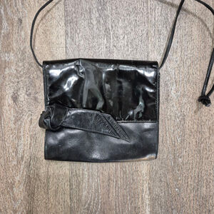 Vtg OTTINO Black Leather Crossbody Bag One Size